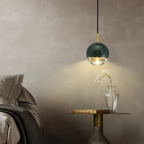 Green luxury marble globe pendant ceiling light in a bedroom
