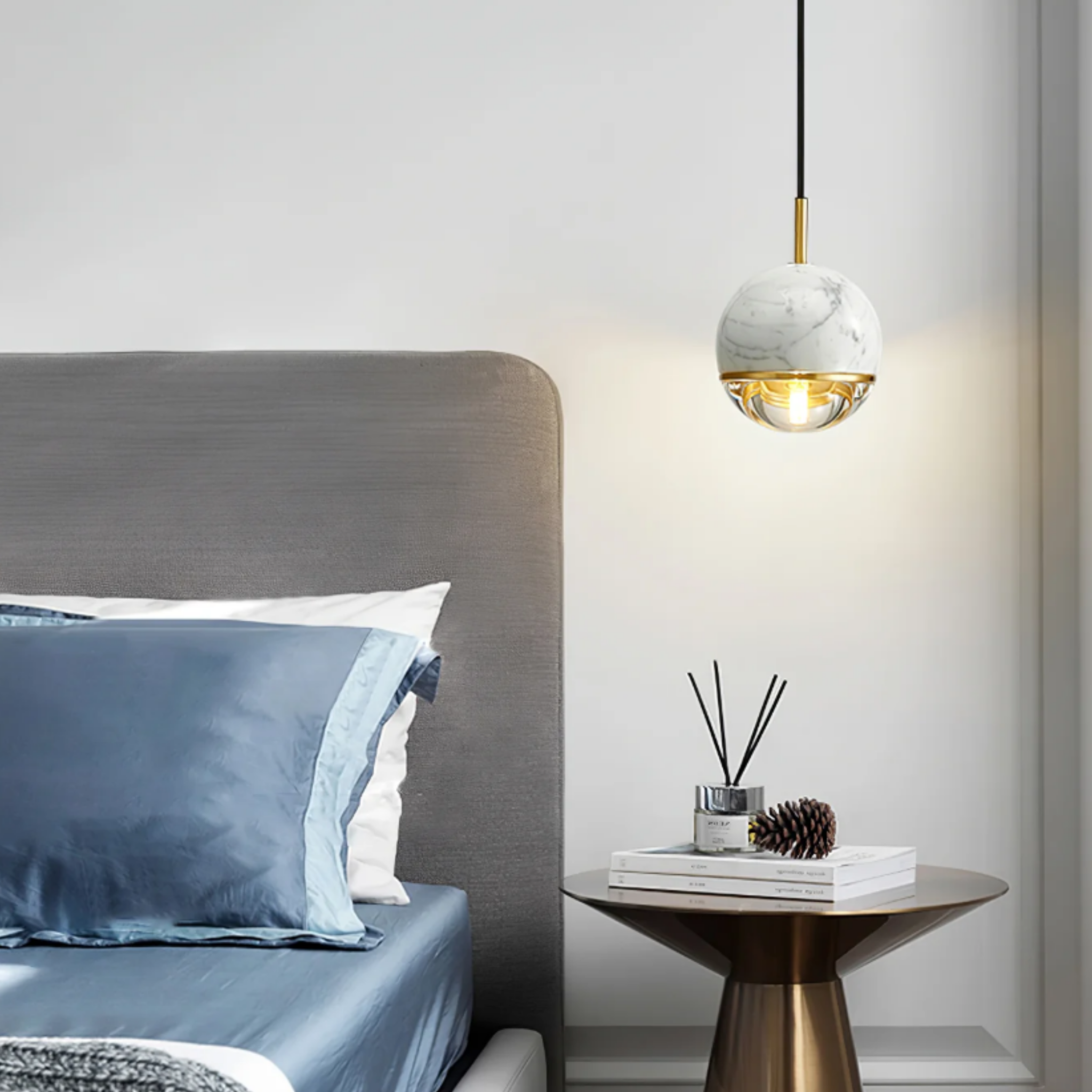 Luxury marble globe pendant ceiling light in a living room