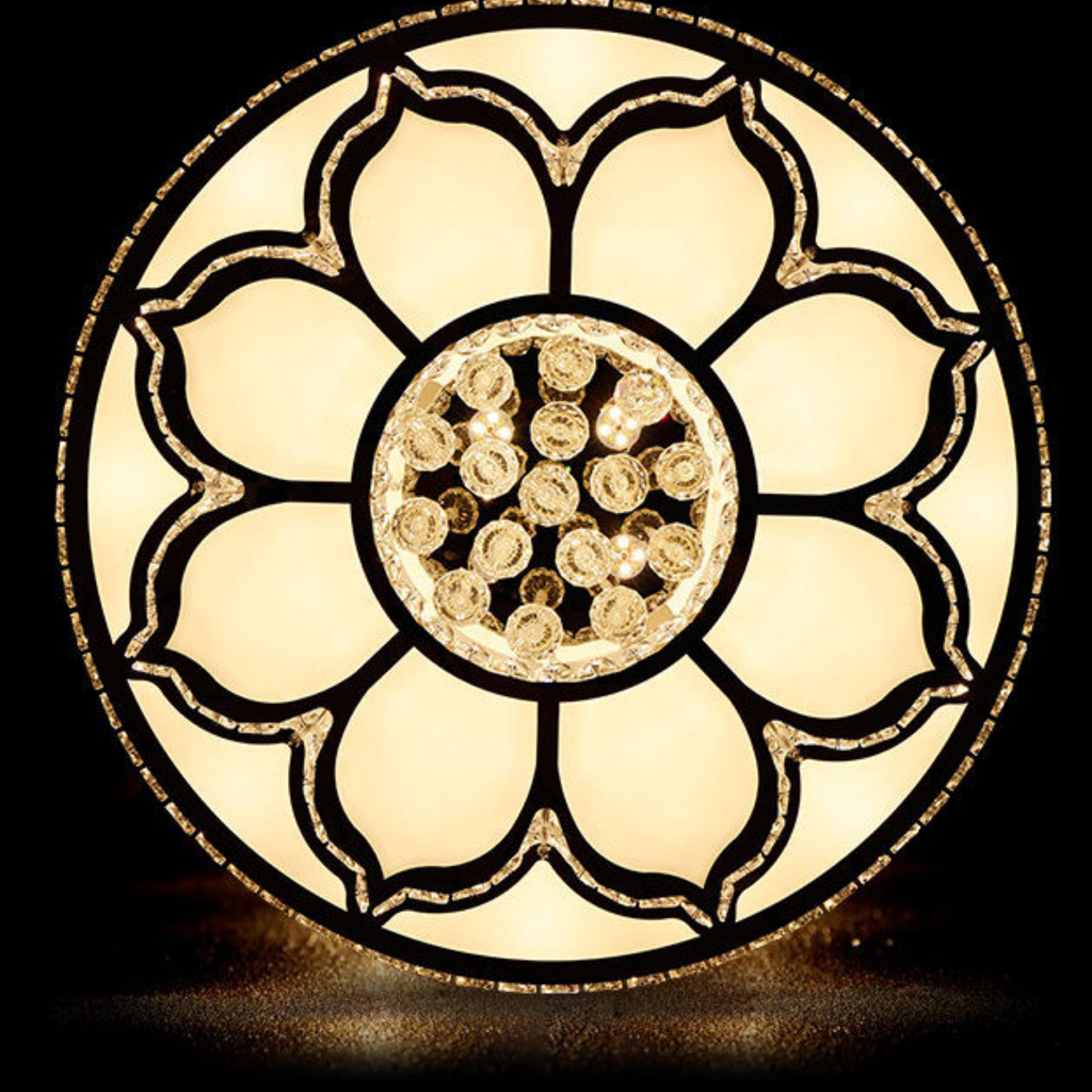 Bottom view of the luxury round crystal LED flush mount ceiling light