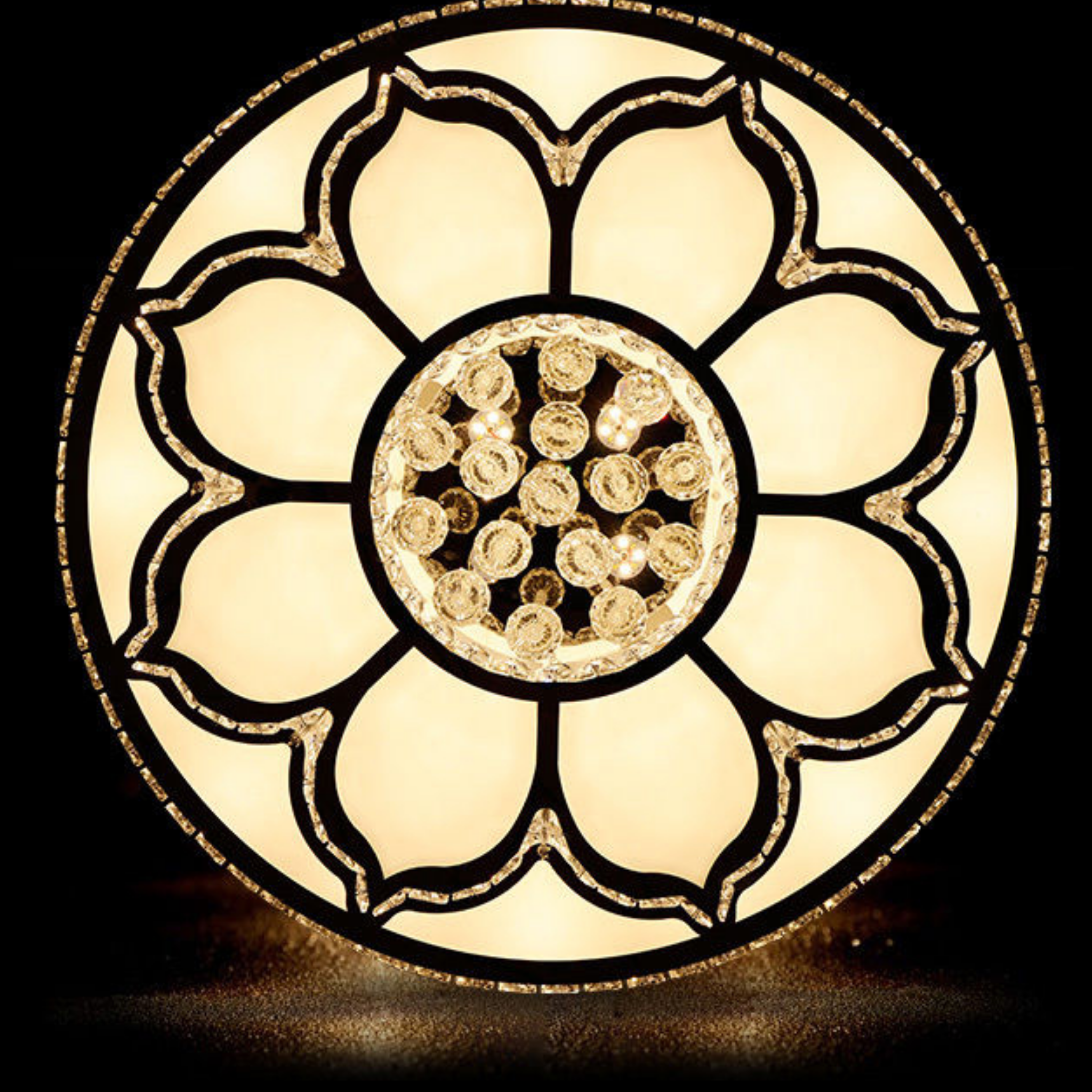 Bottom view of the luxury round crystal LED flush mount ceiling light