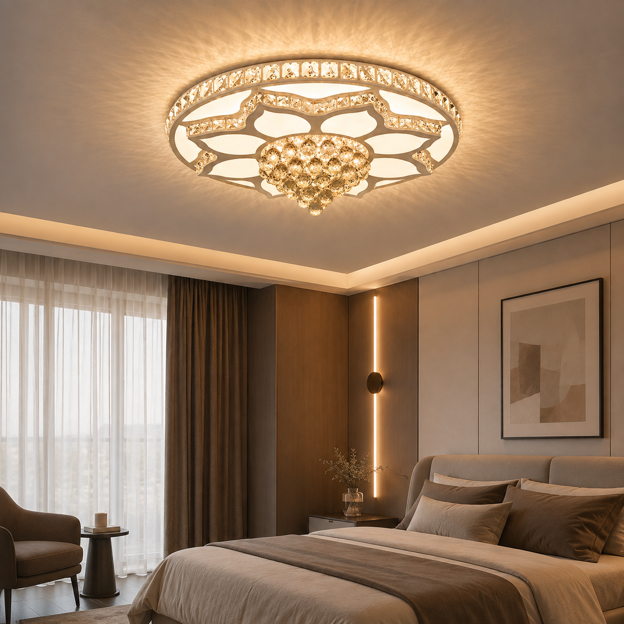 Main photo of the luxury round crystal LED flush mount ceiling light