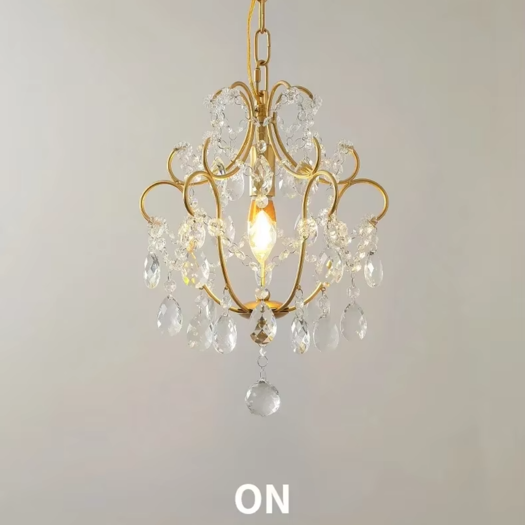 Luxury vintage crystal glass pendant ceiling light turned on
