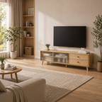 Minimalist TV console in a modern home interior