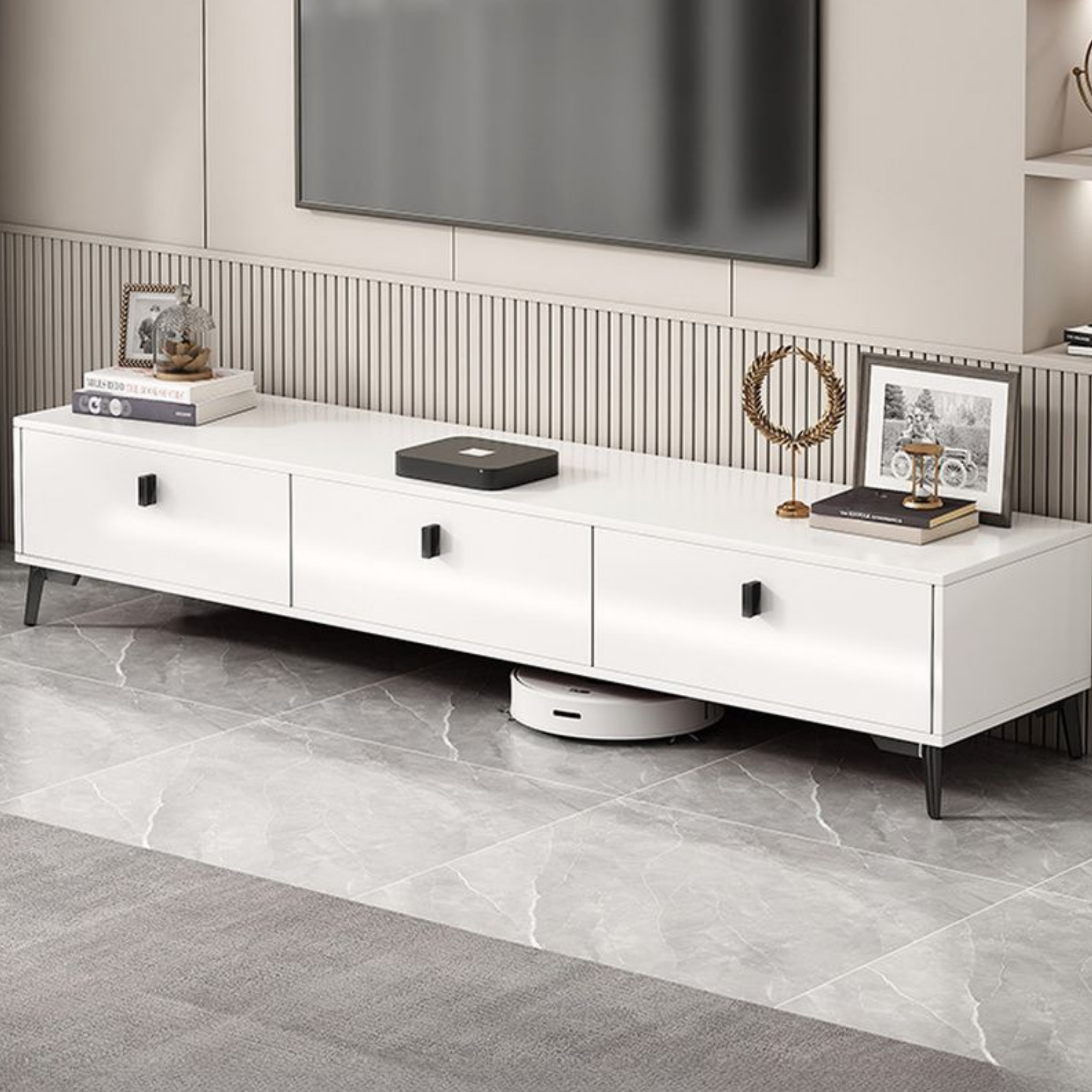 Modern media console in an entertainment area