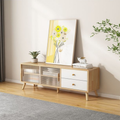 Minimalist TV stand with glass storage