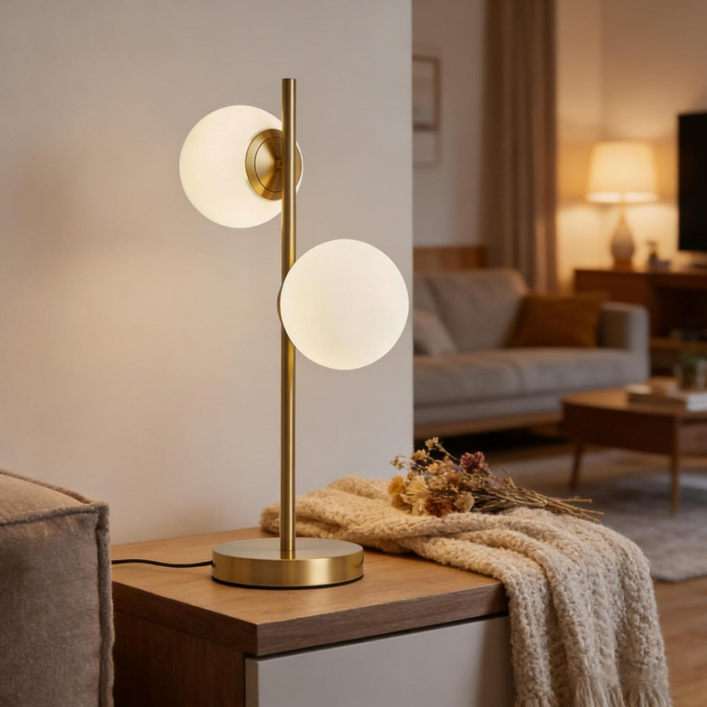 Modern moon globe table lamp in a living room