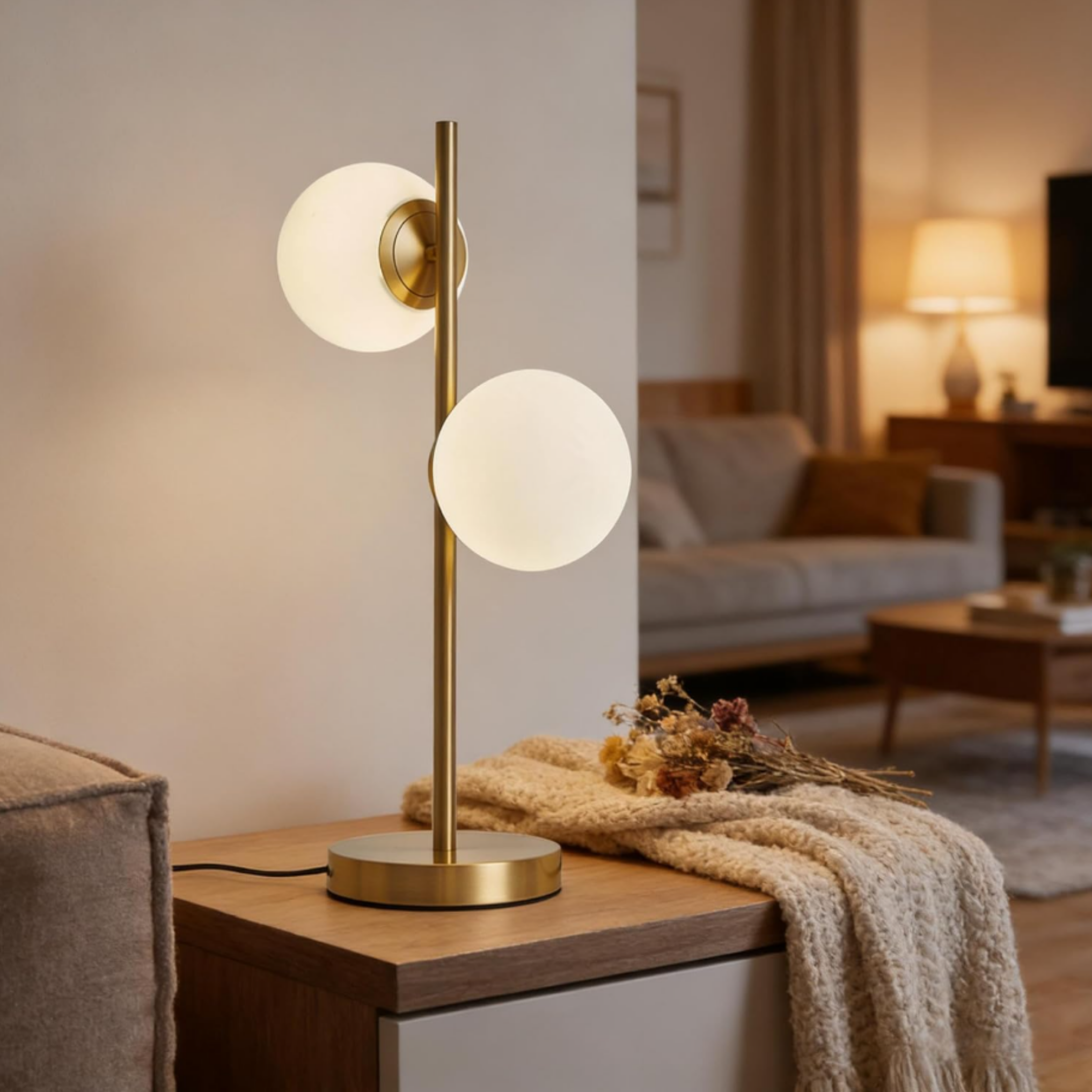 Modern moon globe table lamp in a living room