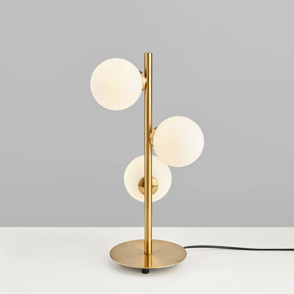 Modern 3D printed moon globe table lamp turned off