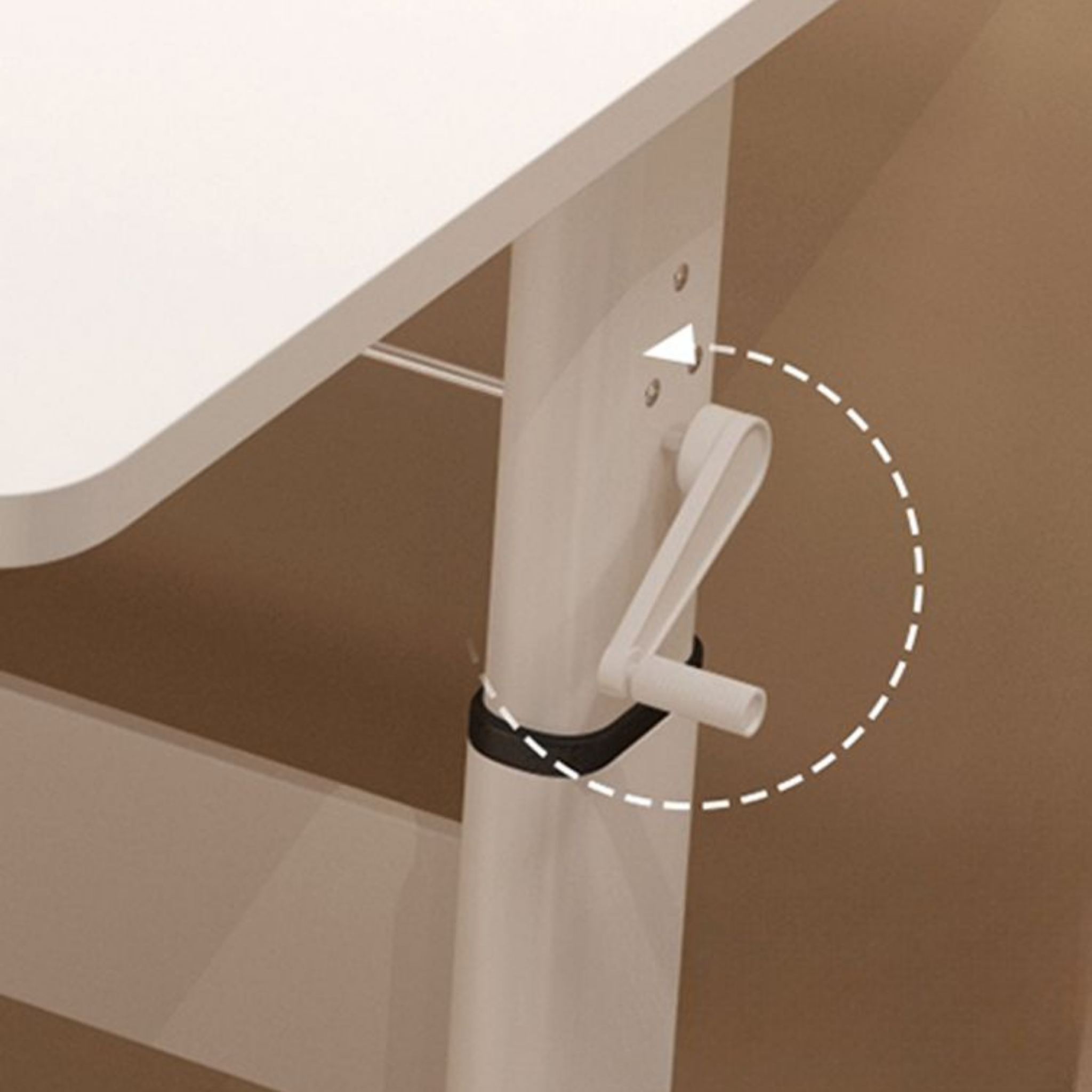 Hand-operated lifting mechanism on the adjustable desk