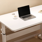 Close-up of the MDF tabletop on the modern adjustable desk