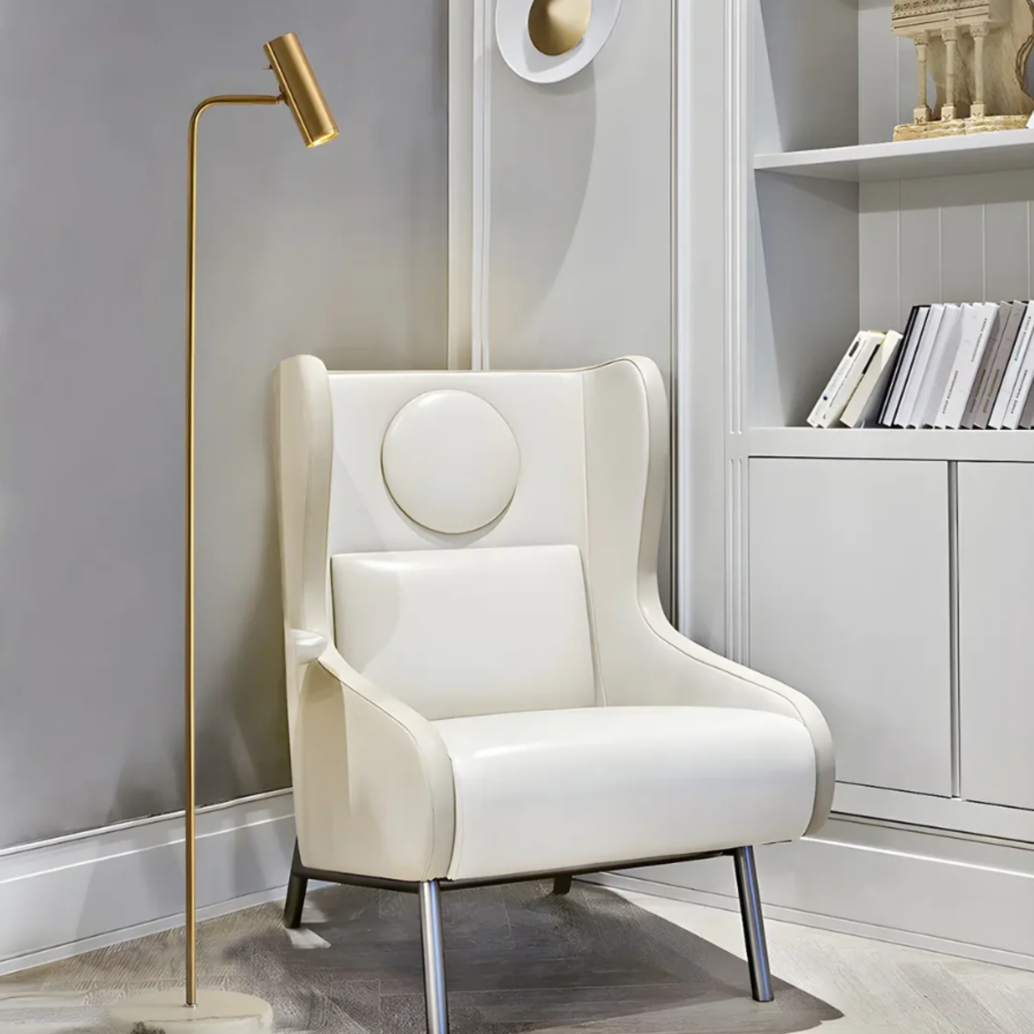 Modern adjustable LED floor lamp in a reading corner