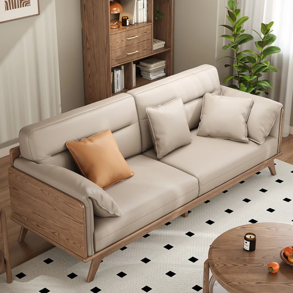 Side view of the modern ash wood sofa