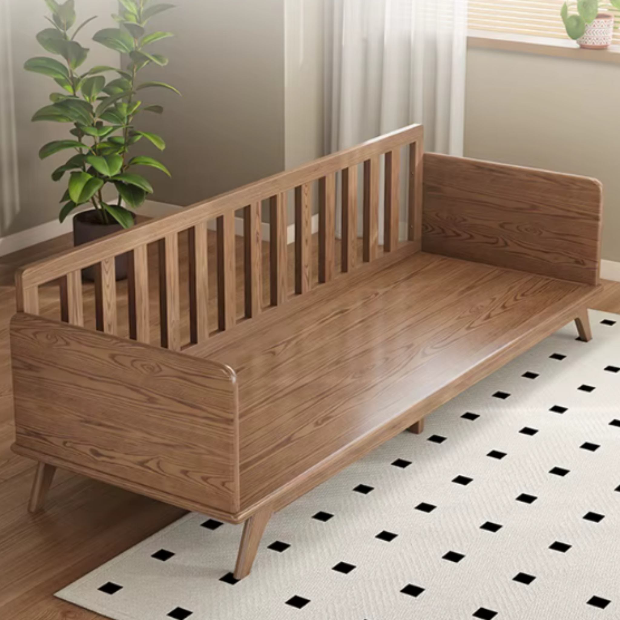 Close-up of the solid ash wood sofa frame