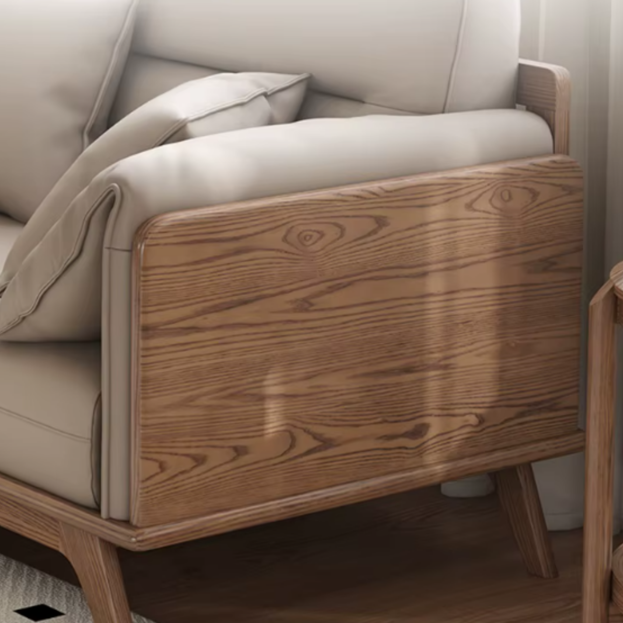 Natural wood grain detail of the ash wood sofa