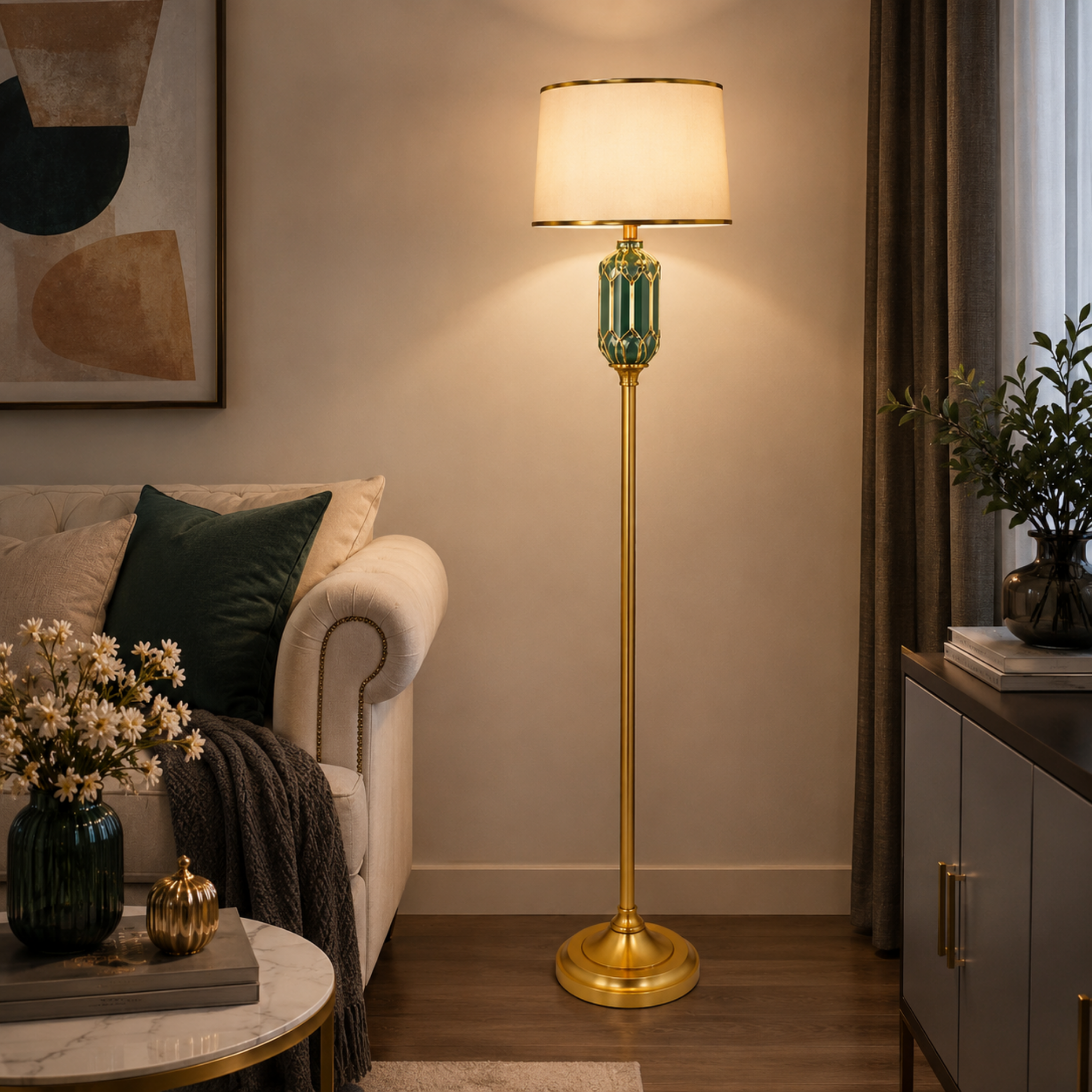 Modern ceramic floor lamp in green