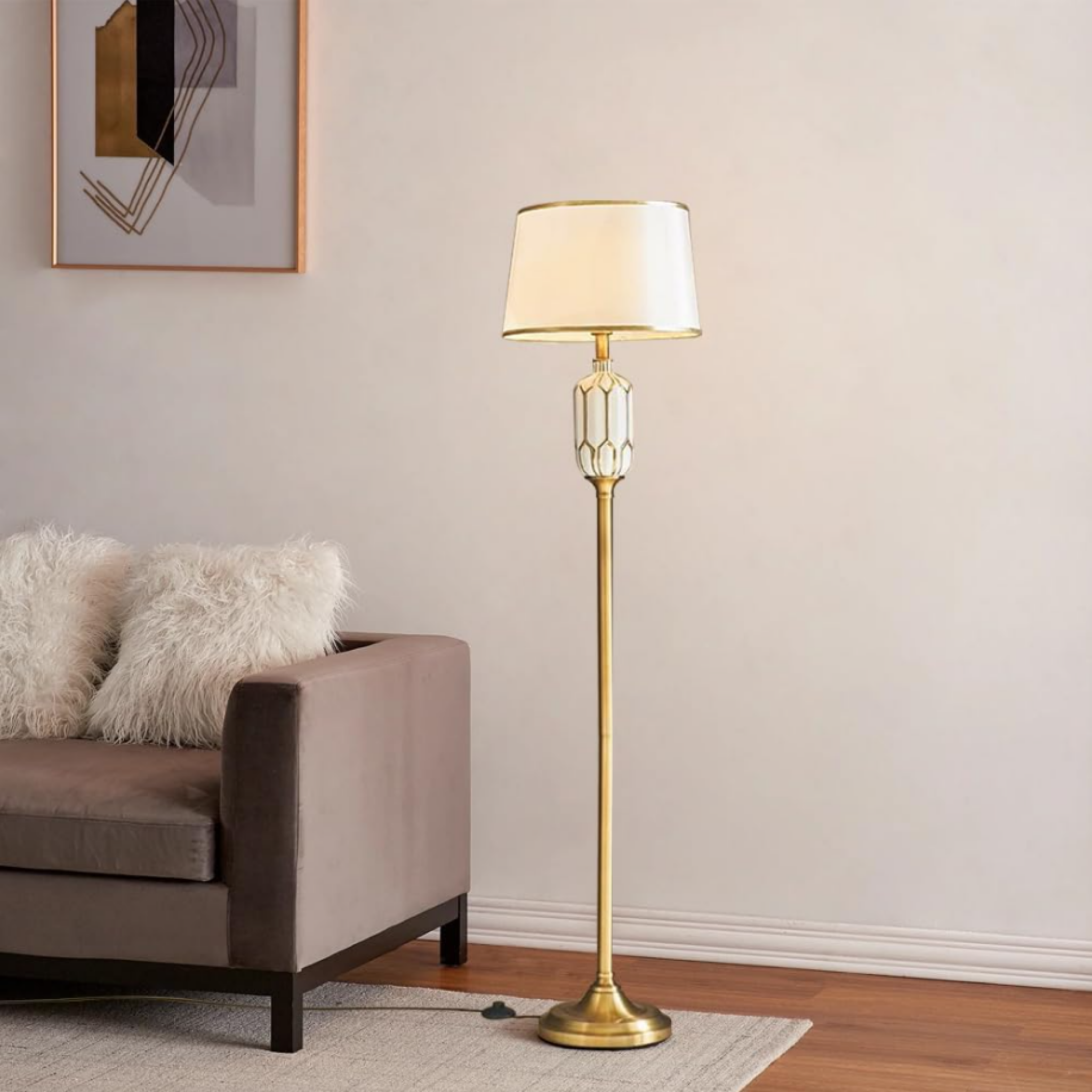 Modern ceramic floor lamp in a living room