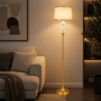 Modern ceramic floor lamp in white turned on