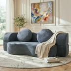 Modern chenille sofa bed in a contemporary interior