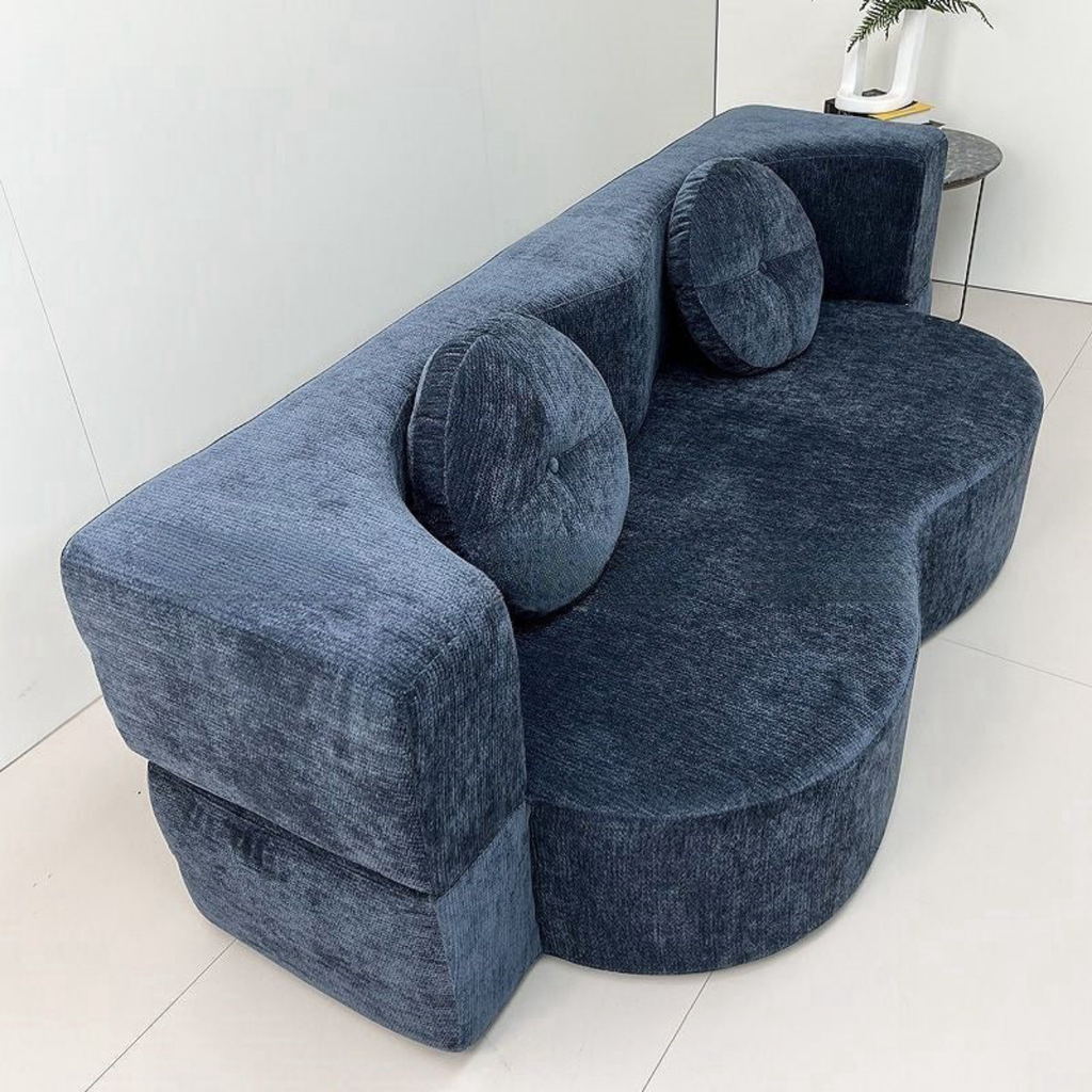 Side view of the modern chenille sofa bed