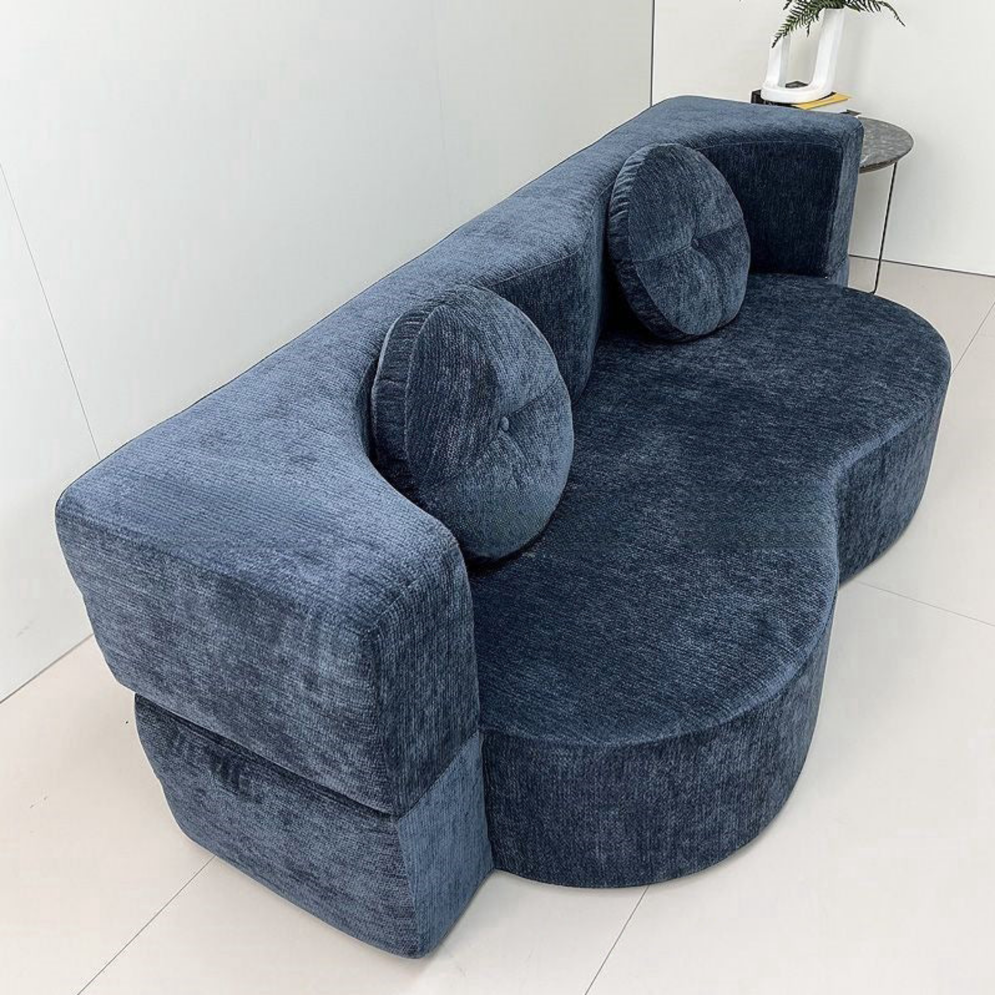Side view of the modern chenille sofa bed