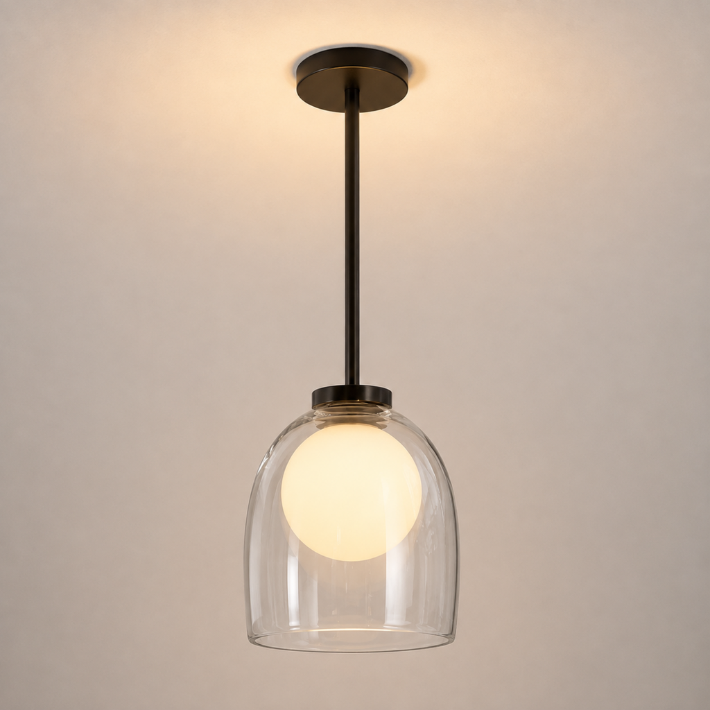 Modern clear glass bell pendant ceiling light with clear glass
