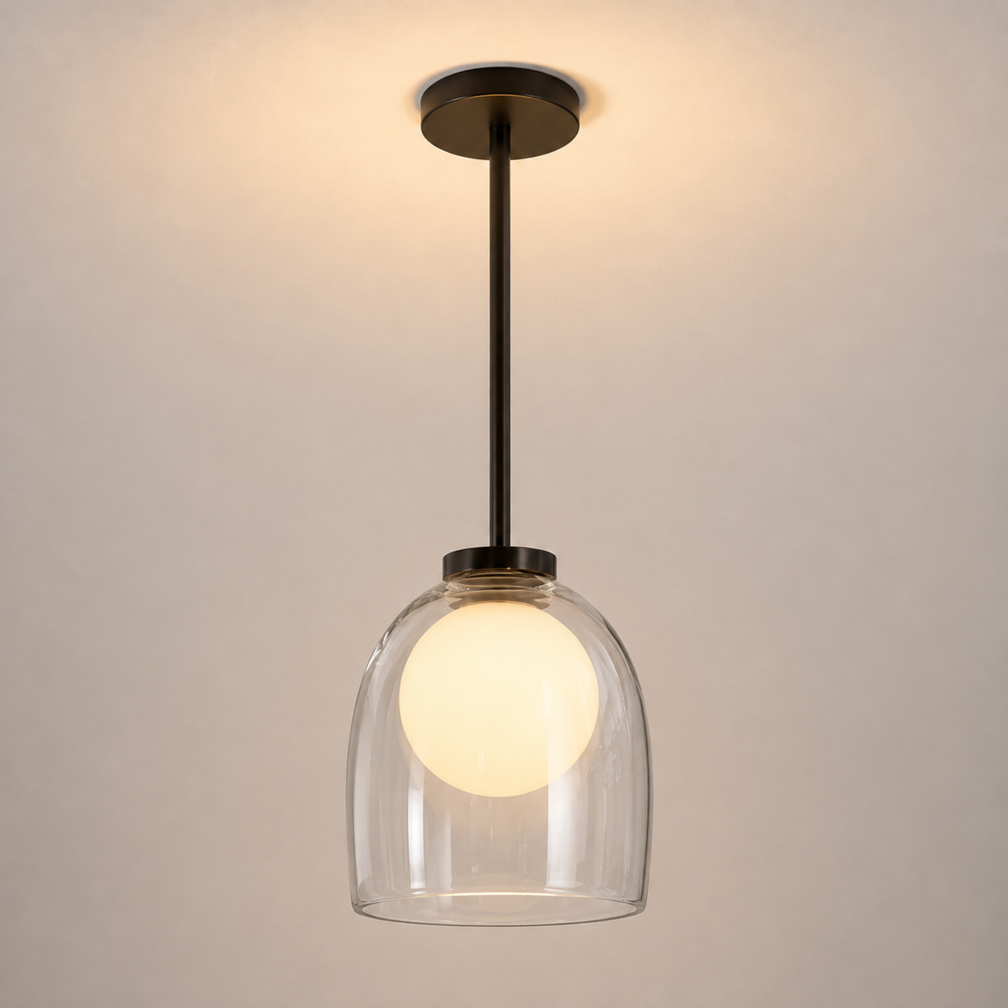 Modern clear glass bell pendant ceiling light with clear glass