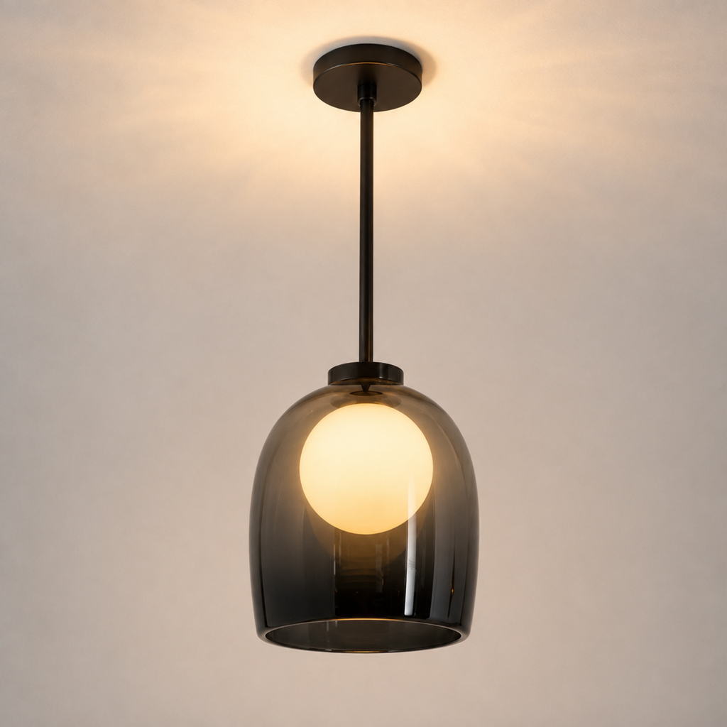 Modern clear glass bell pendant ceiling light with smoke gray glass