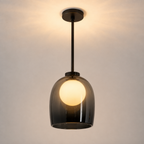 Modern clear glass bell pendant ceiling light with smoke gray glass
