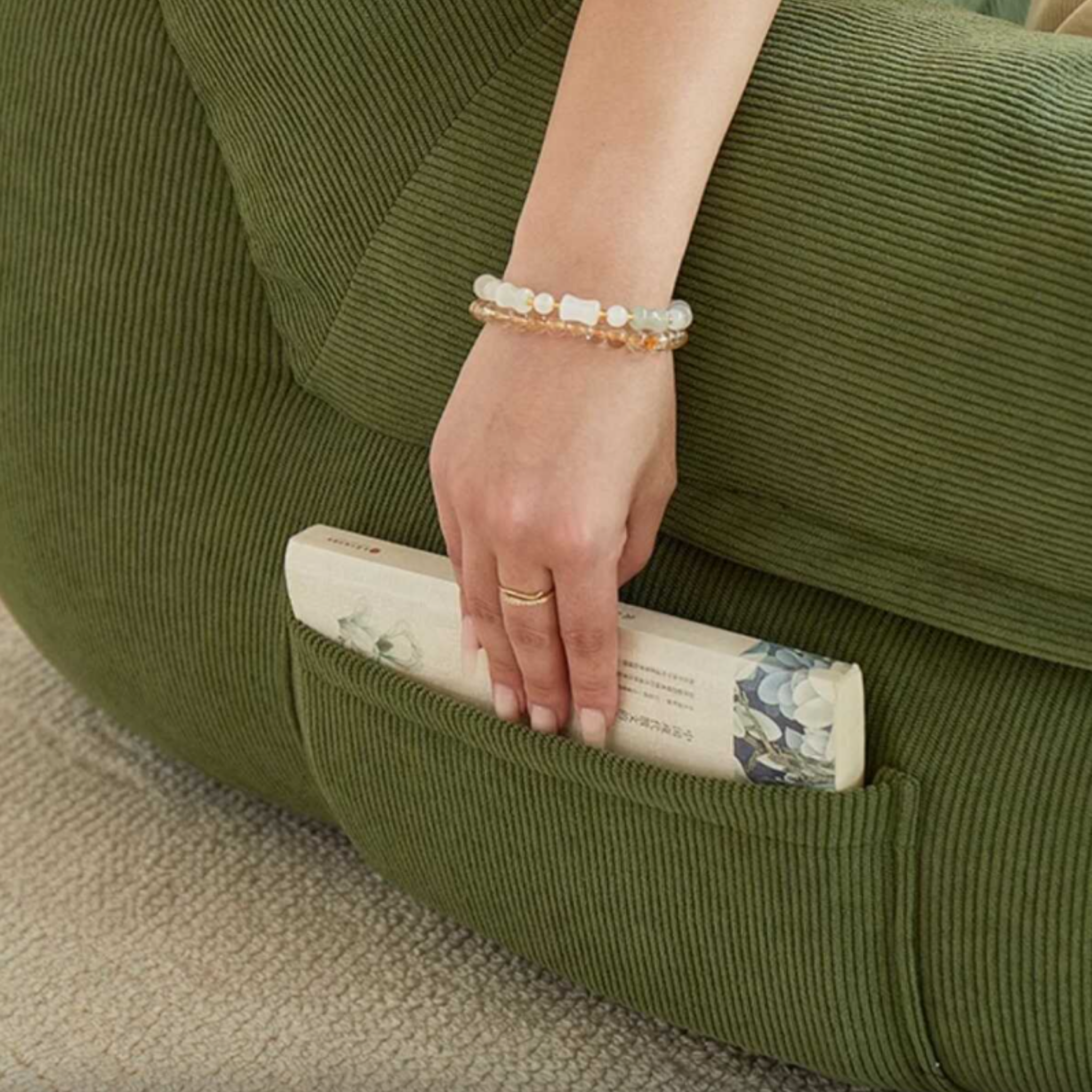Side storage pocket on the modern corduroy lounge sofa
