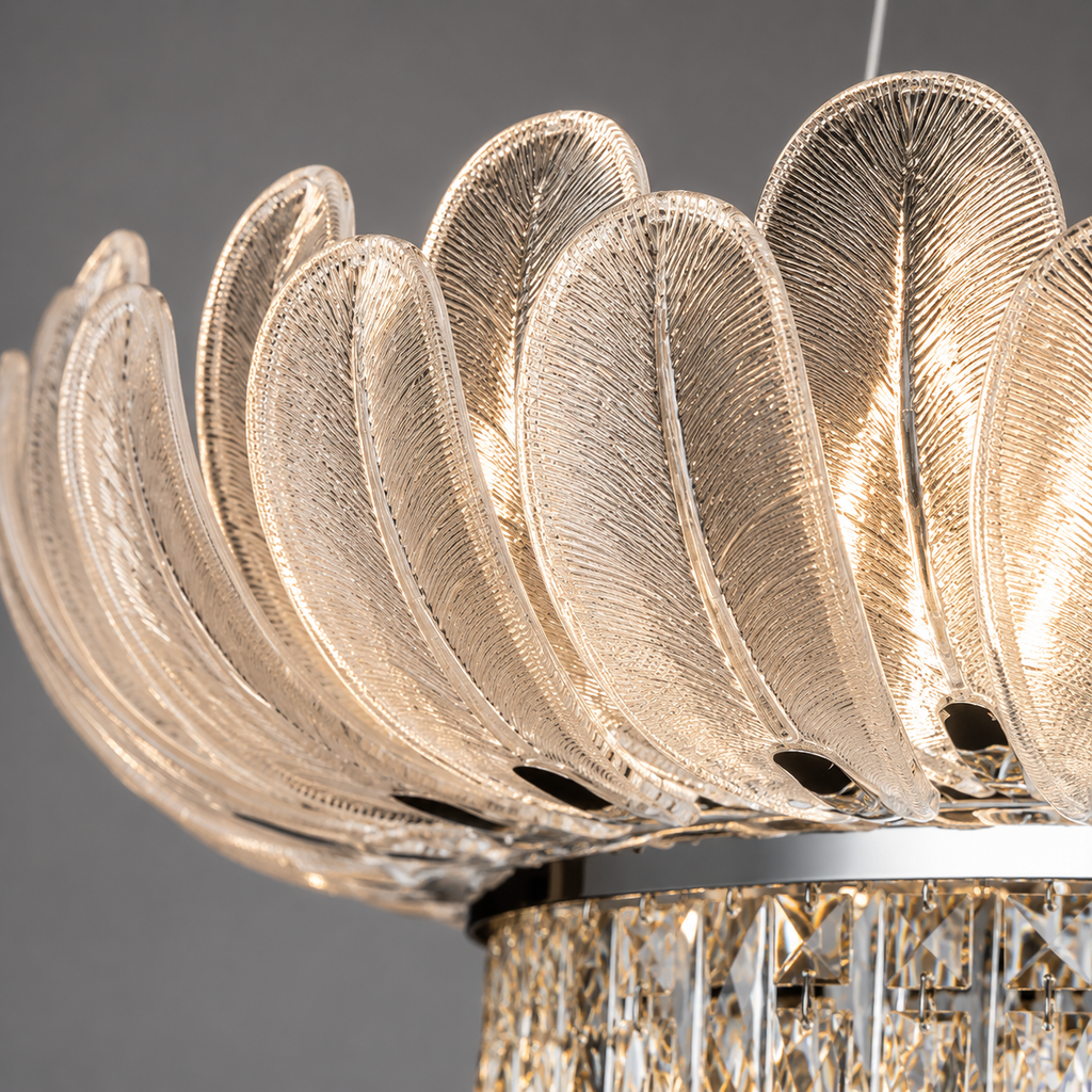 Close-up of glass details on the ceiling light