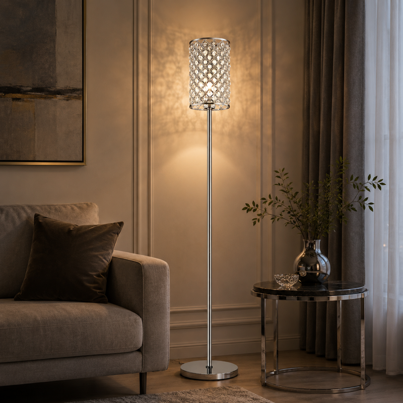 Modern crystal cylinder floor lamp for living room and bedroom