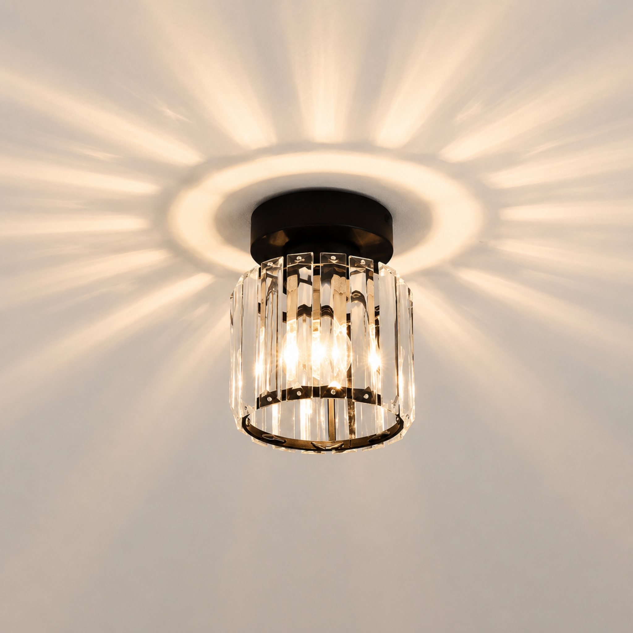 Modern round crystal ceiling light in black