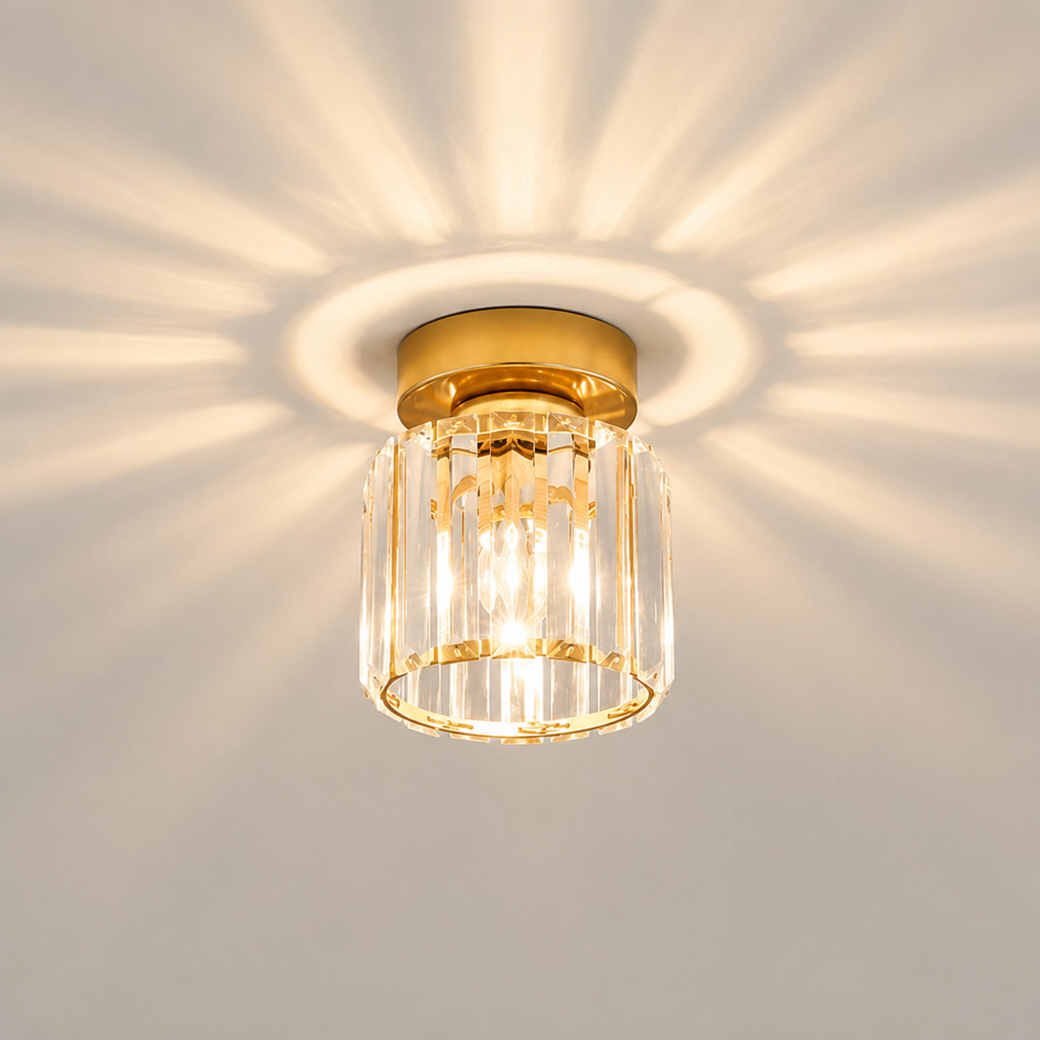 Modern round crystal ceiling light in gold
