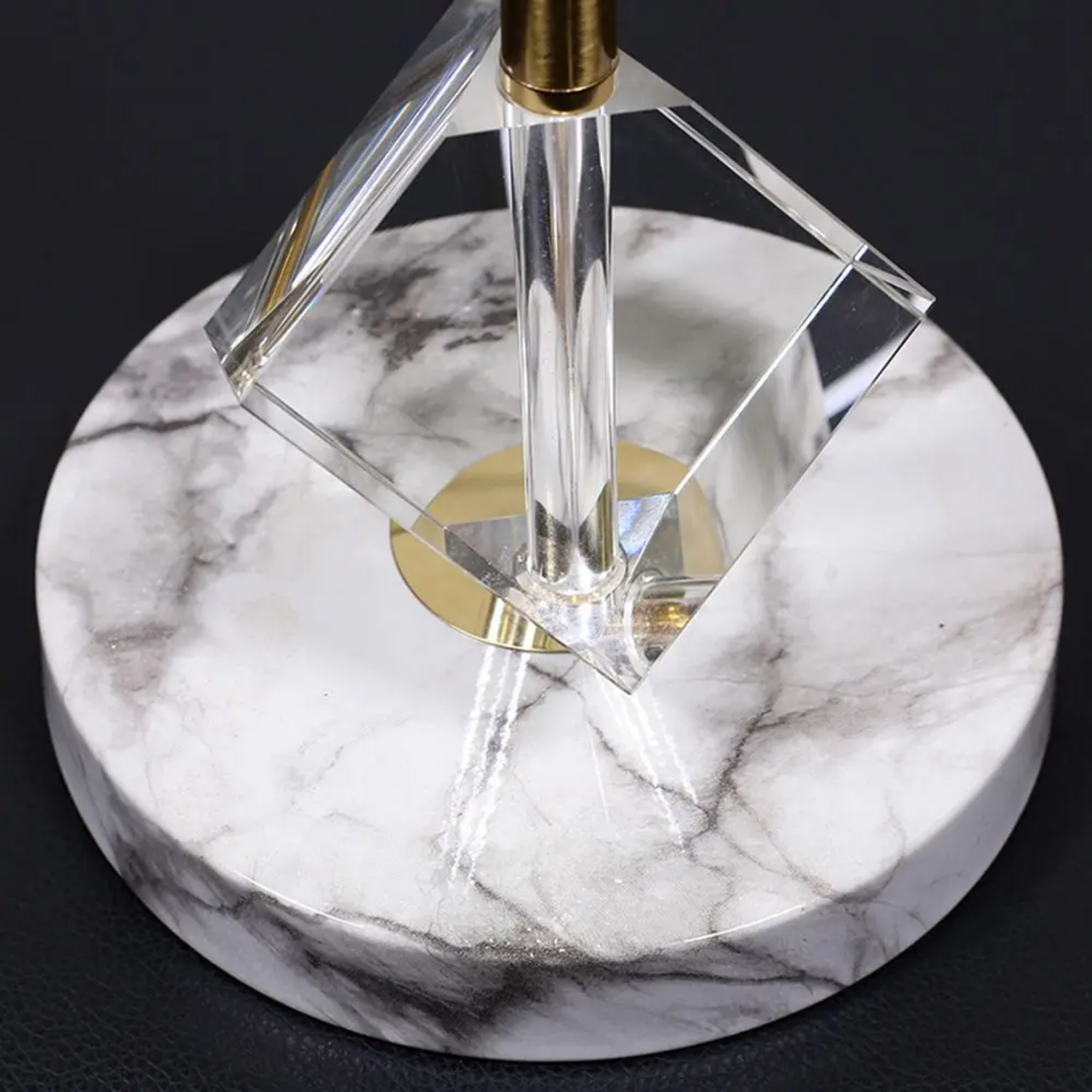 Close-up of the marble lamp base