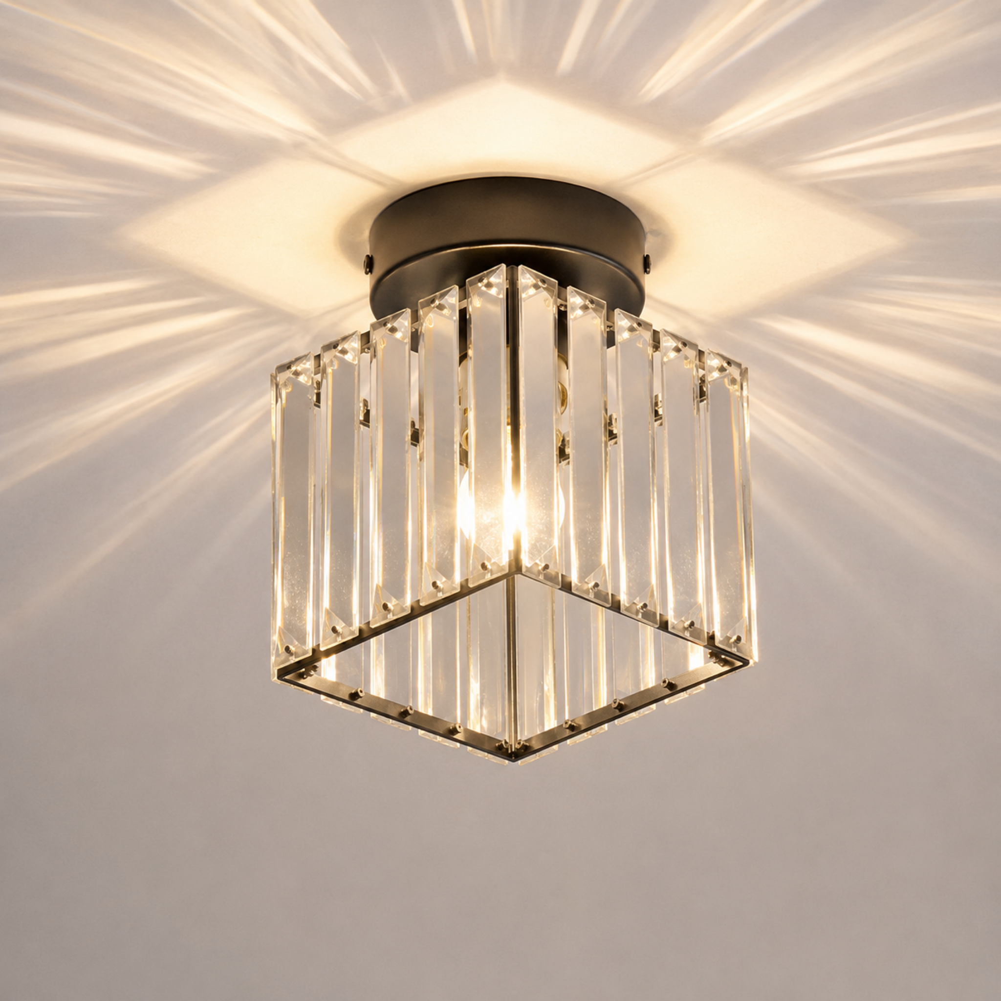Modern square crystal ceiling light in black