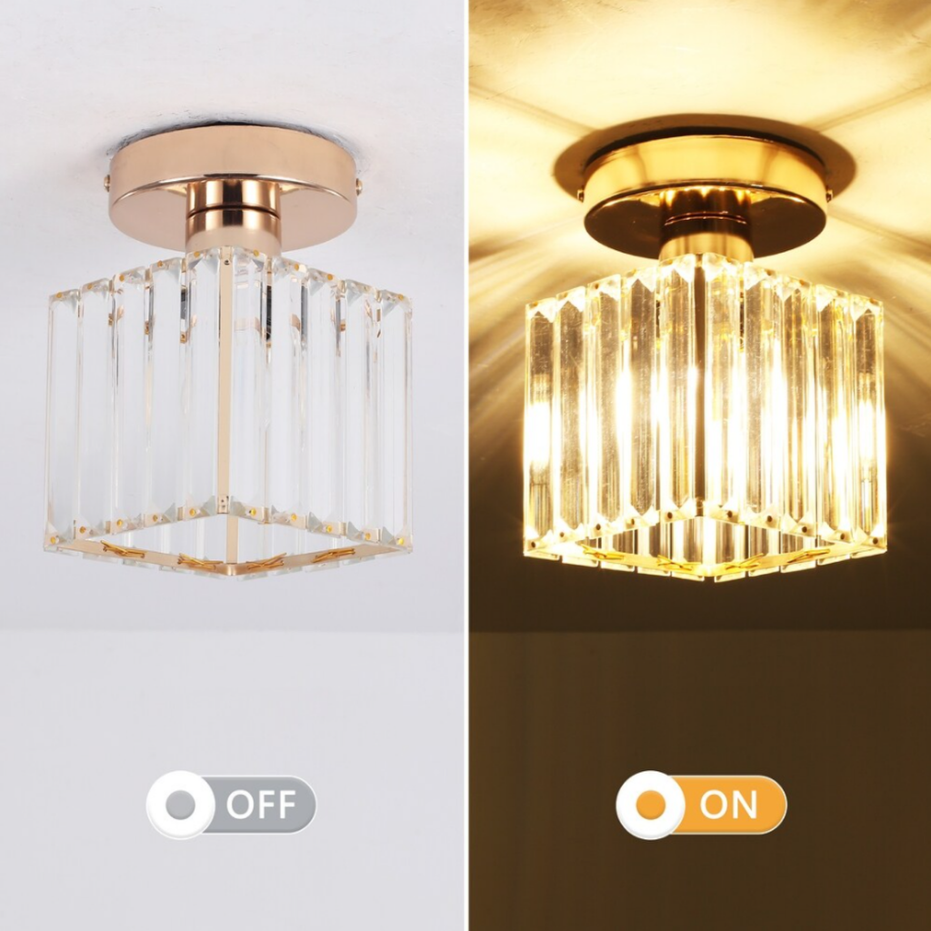 Modern square gold crystal ceiling light turned off