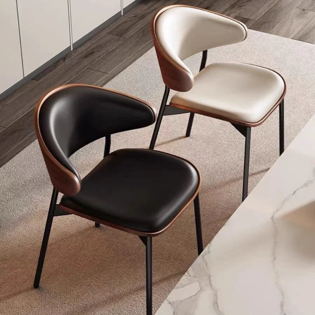 Modern curved back faux leather dining chair