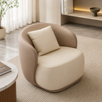 Modern curved faux leather accent chair with wood frame in gray