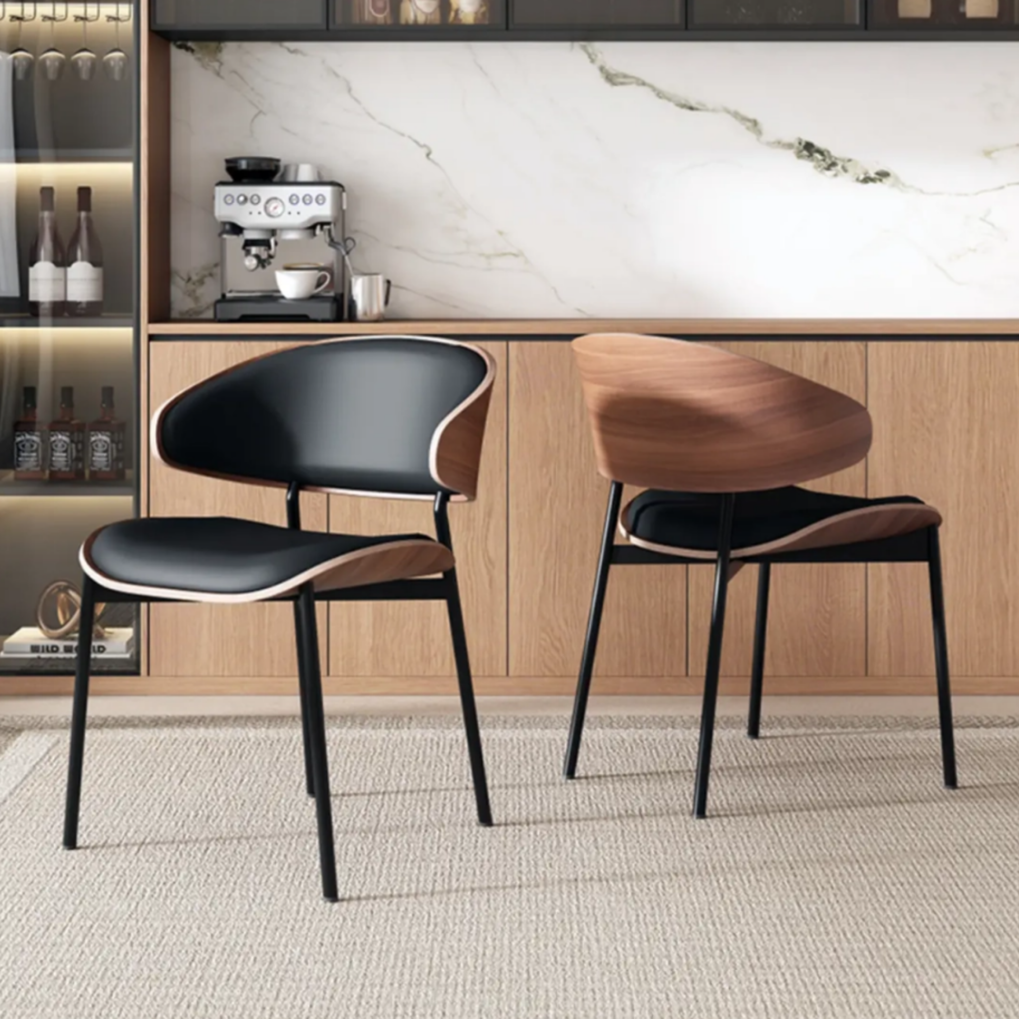 Back view of modern curved back dining chair