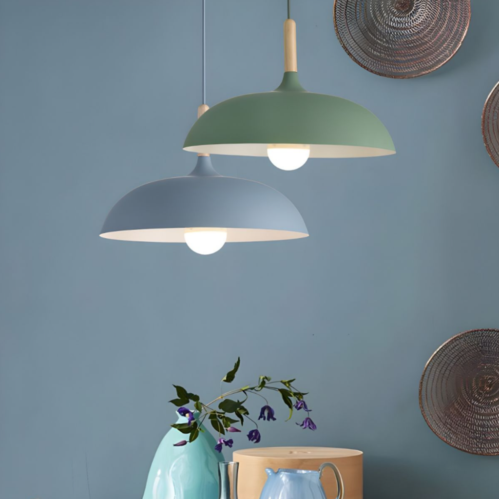 Modern dome pendant light over a kitchen island