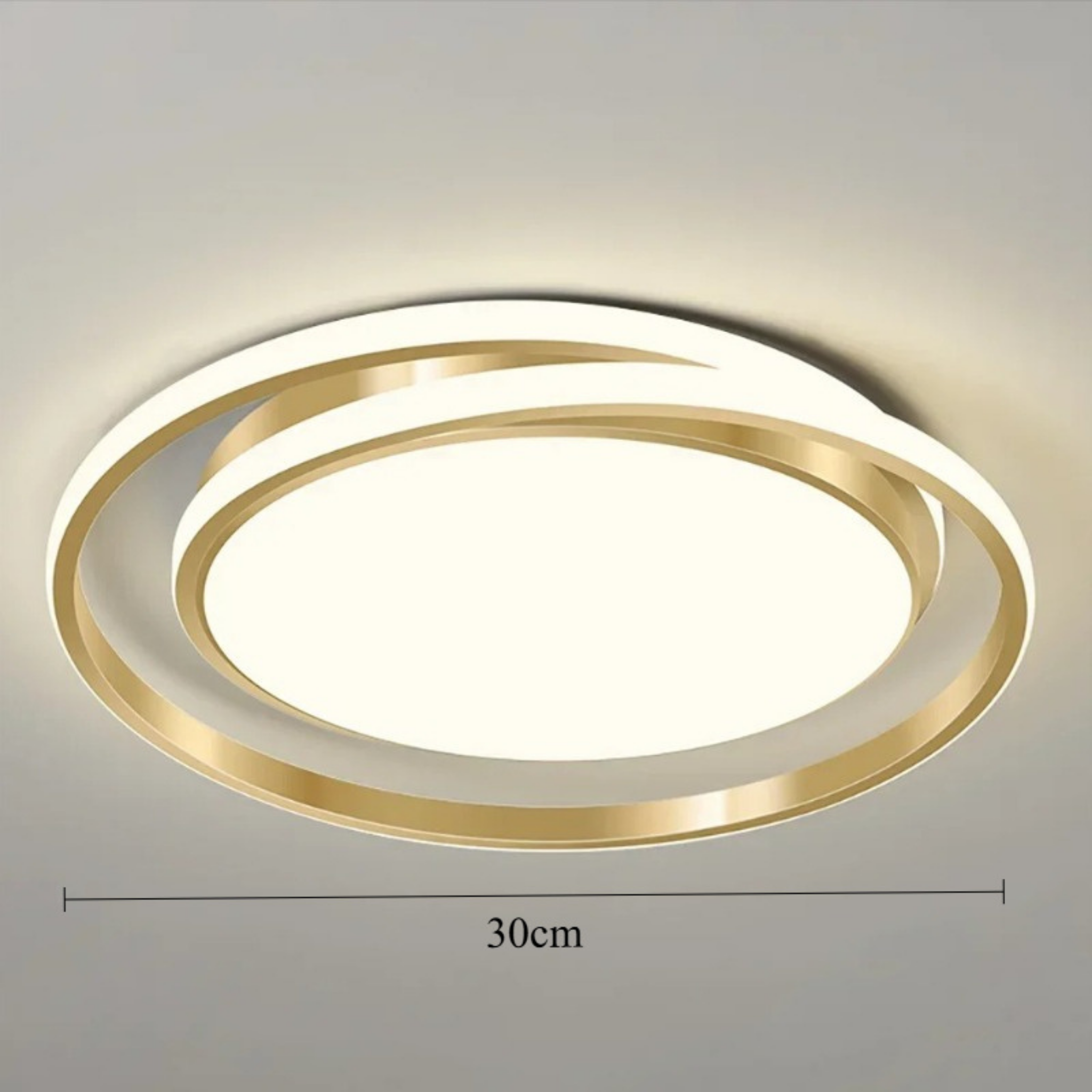 Dimensions of the 30 cm gold modern double round LED flush mount ceiling light