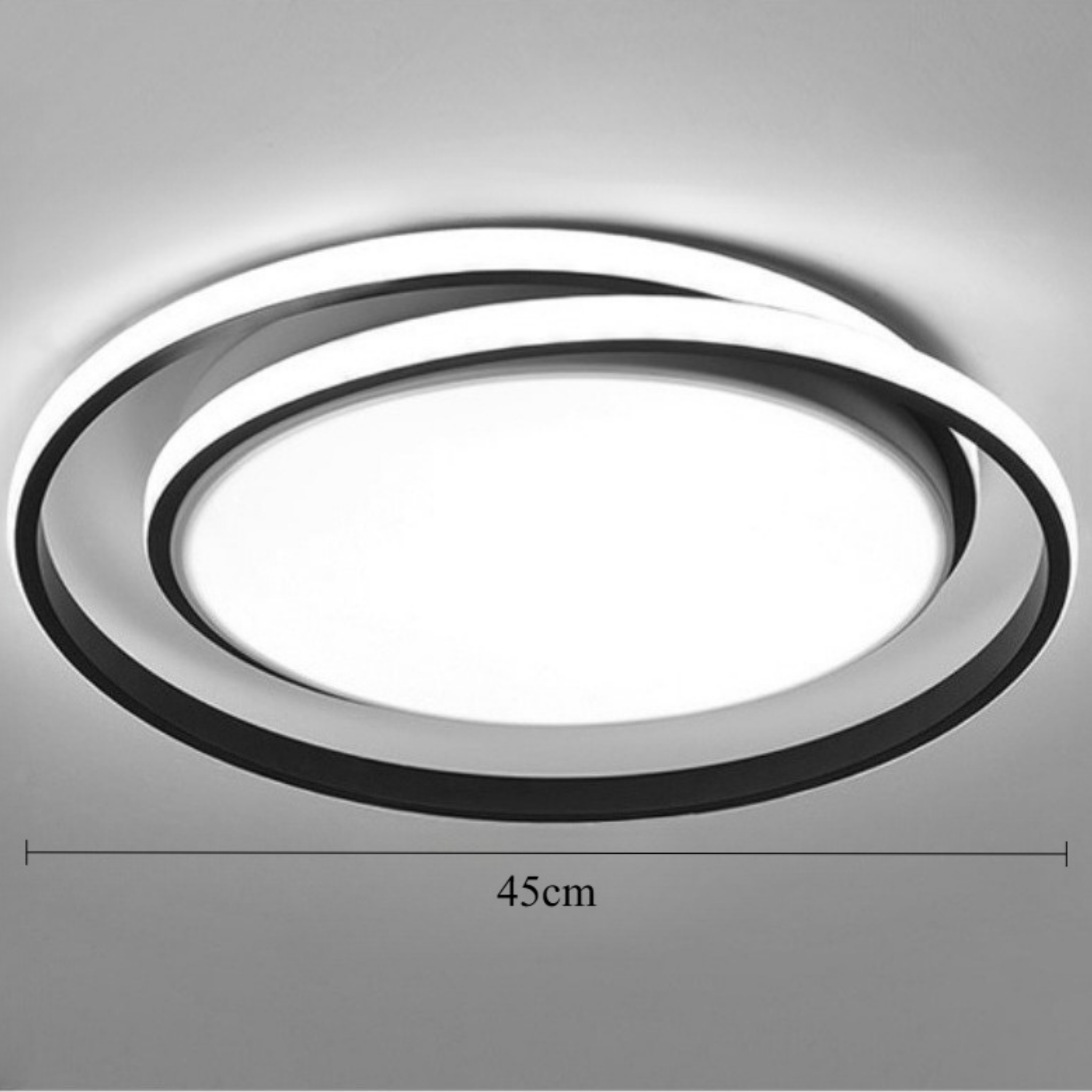 Dimensions of the 45 cm black modern double round LED flush mount ceiling light