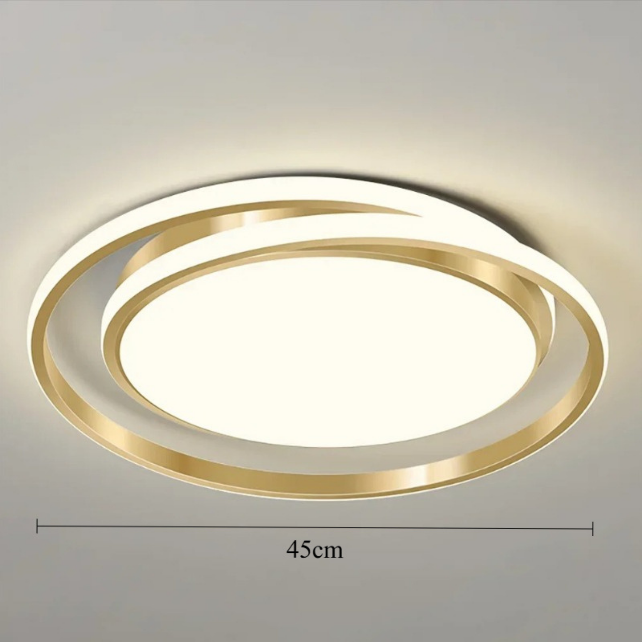 Dimensions of the 45 cm gold modern double round LED flush mount ceiling light