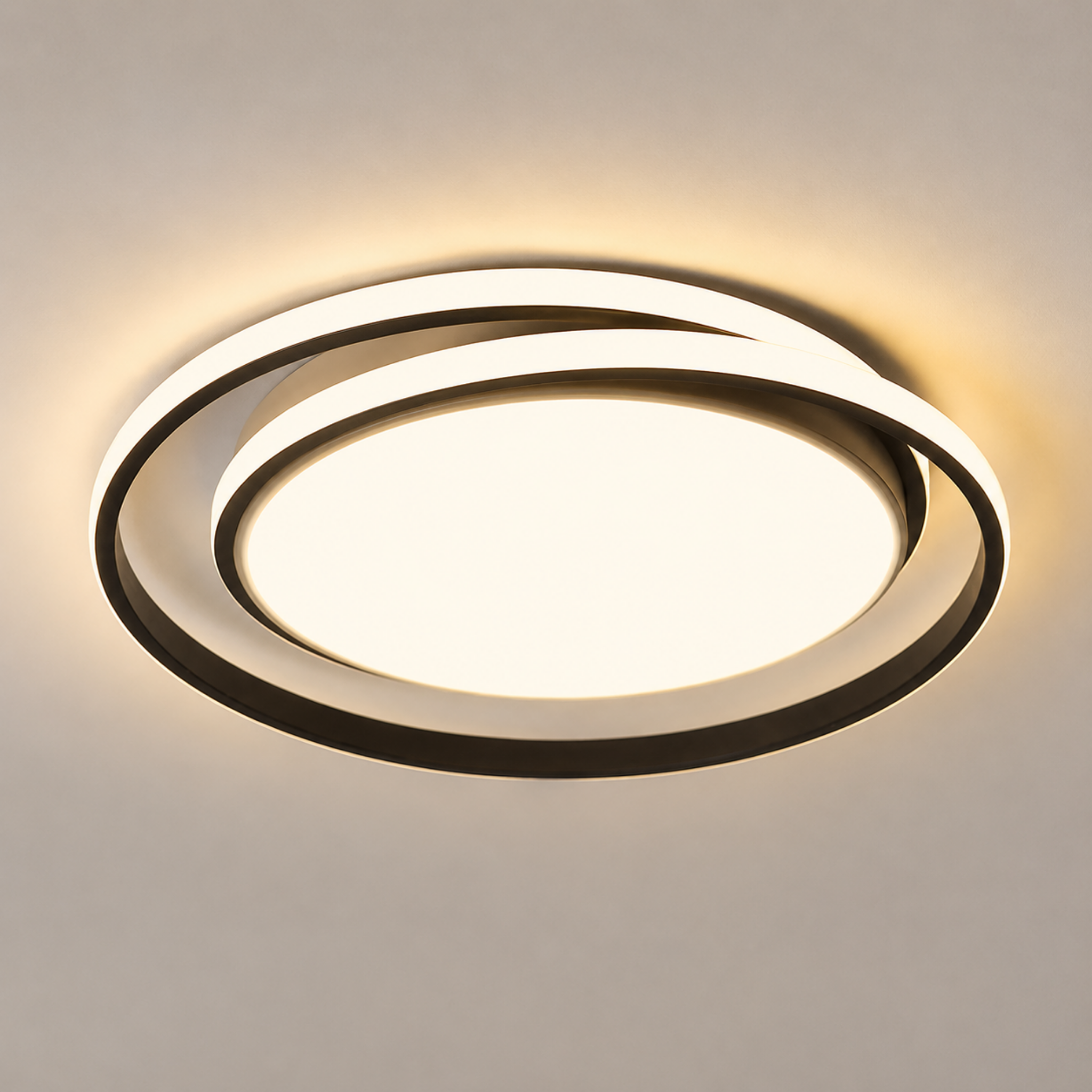 Modern double round LED flush mount ceiling light in black