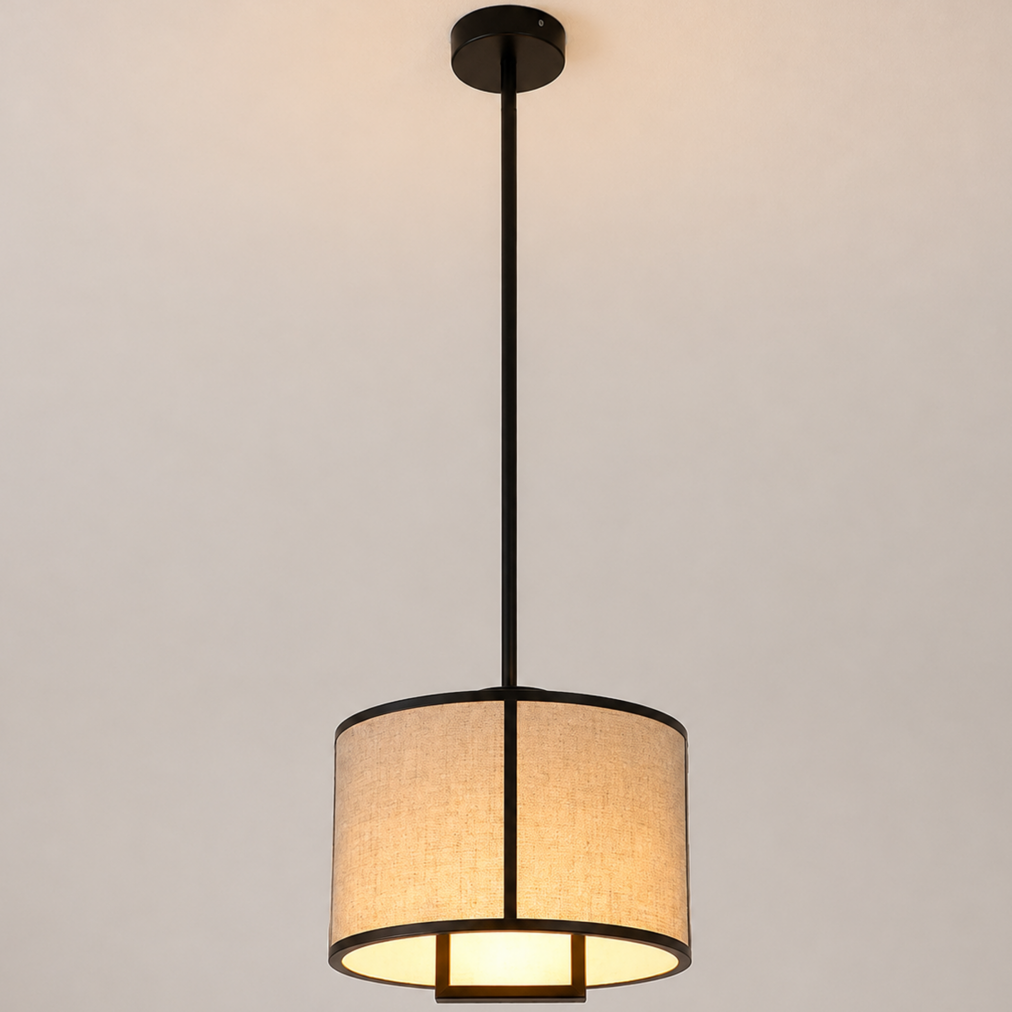 Modern fabric drum pendant ceiling light in black