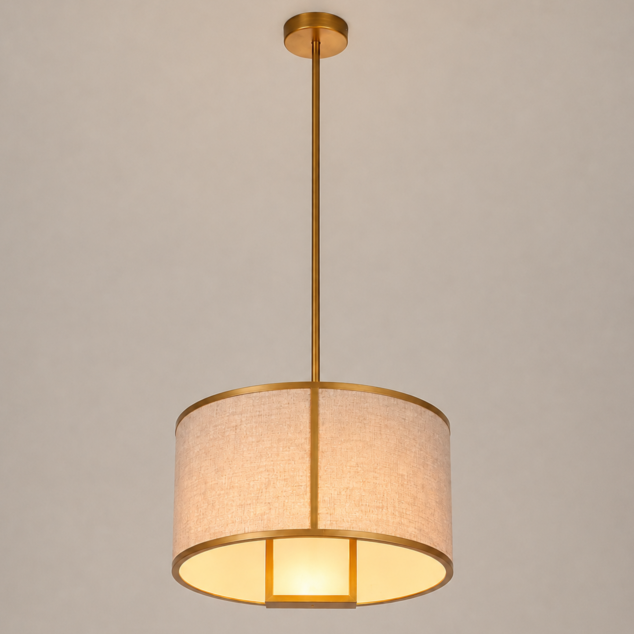 Modern fabric drum pendant ceiling light in bronze