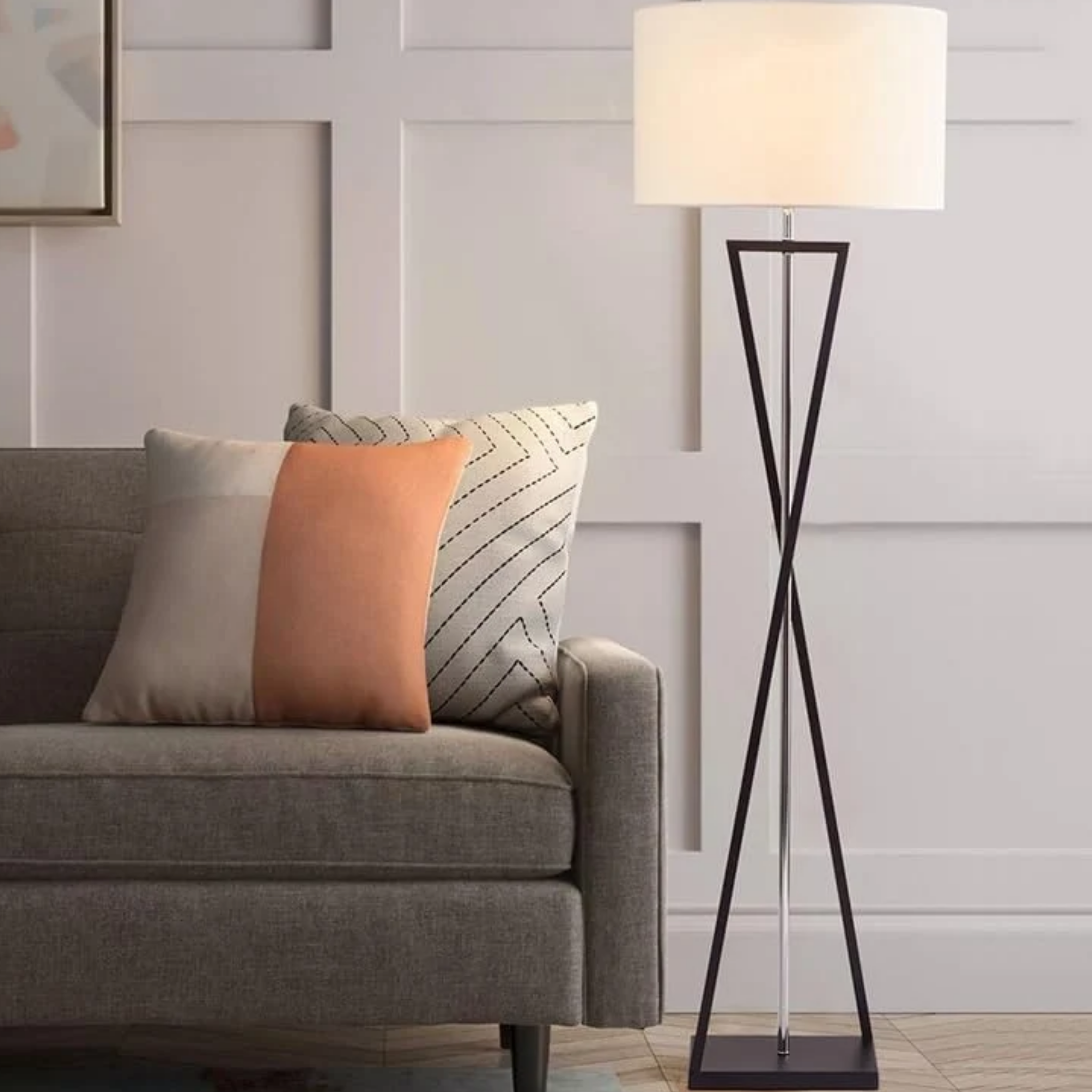 Modern fabric floor lamp in a living room