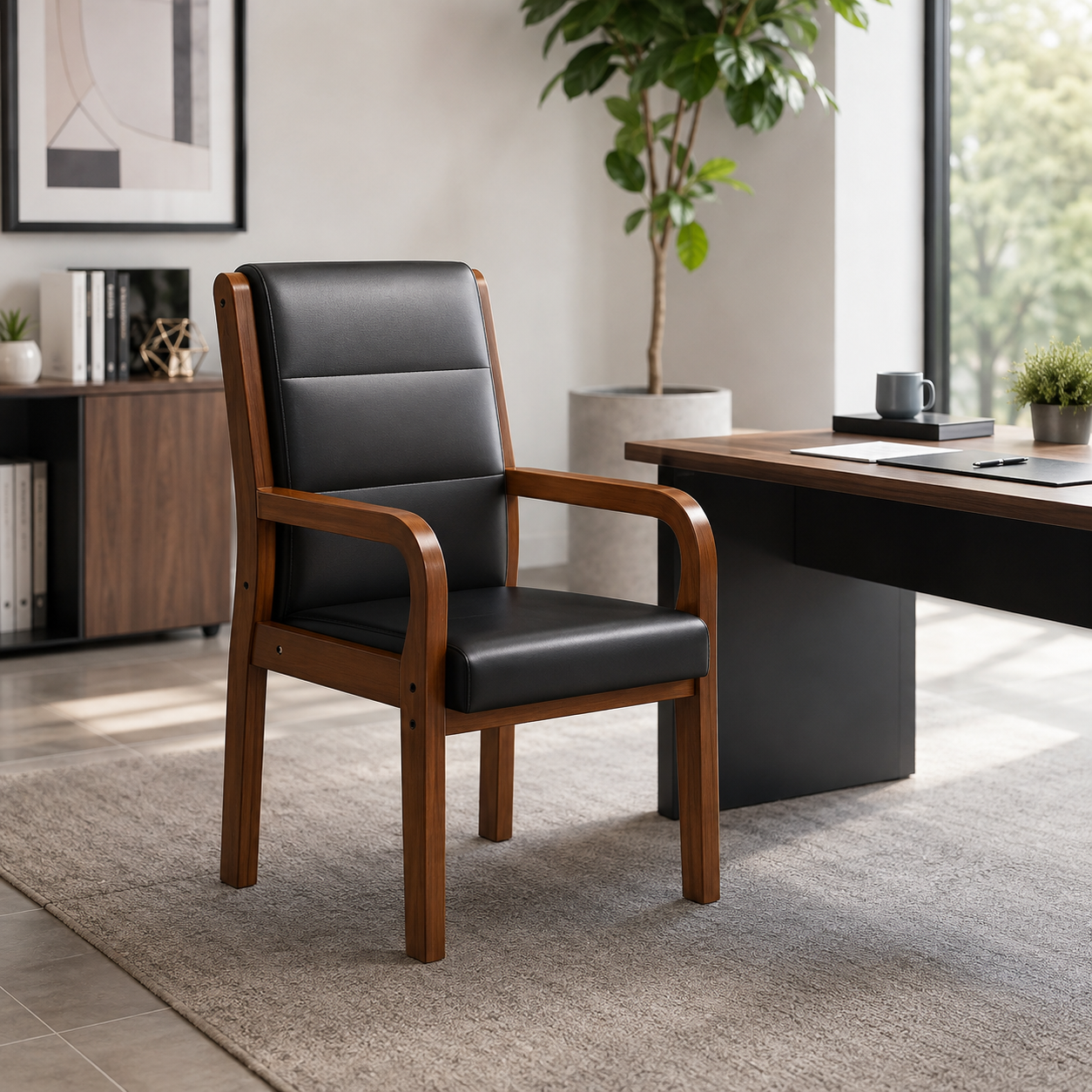 Modern fabric and PU leather accent chair