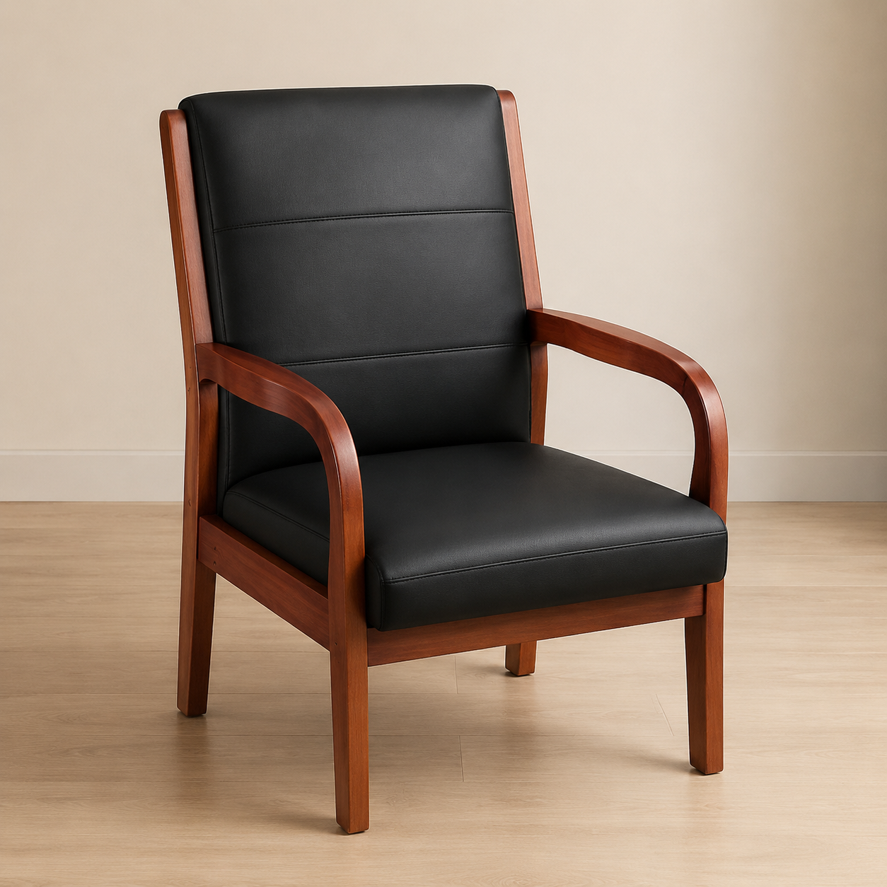 Accent Chair Modern Nappa Leather Armchair with Solid Rubberwood Frame and High Density Foam Cushion for Living Room Bedroom
