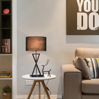 Modern fabric table lamp in a reading corner